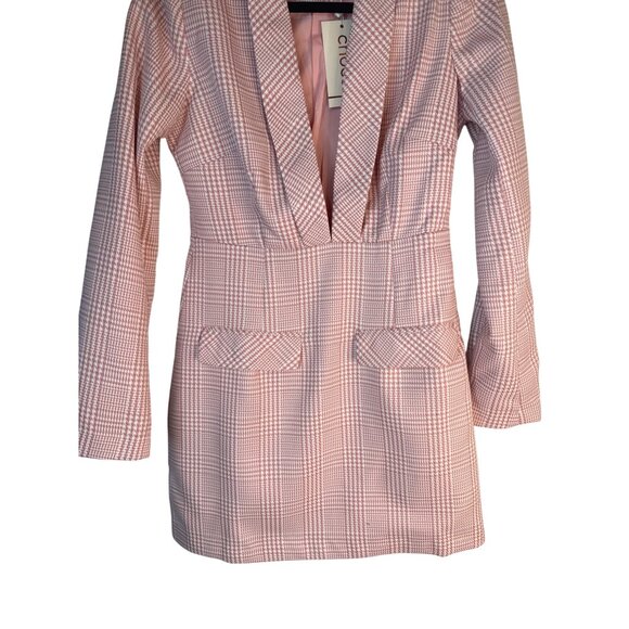 NWT Choosy 2 Pink Plaid Long Sleeve Blazer Dress Deep V Neckline - Picture 9 of 14